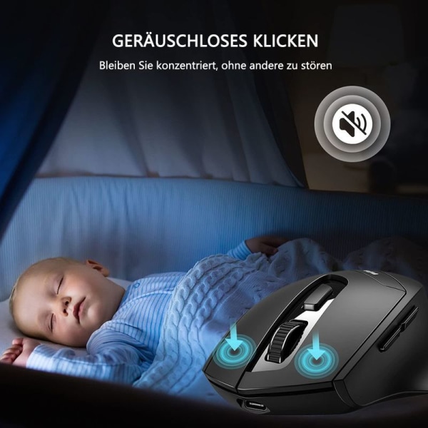 inphic trådlös mus, Bluetooth-mus tyst uppladdningsbar (Tri-Mode: BT