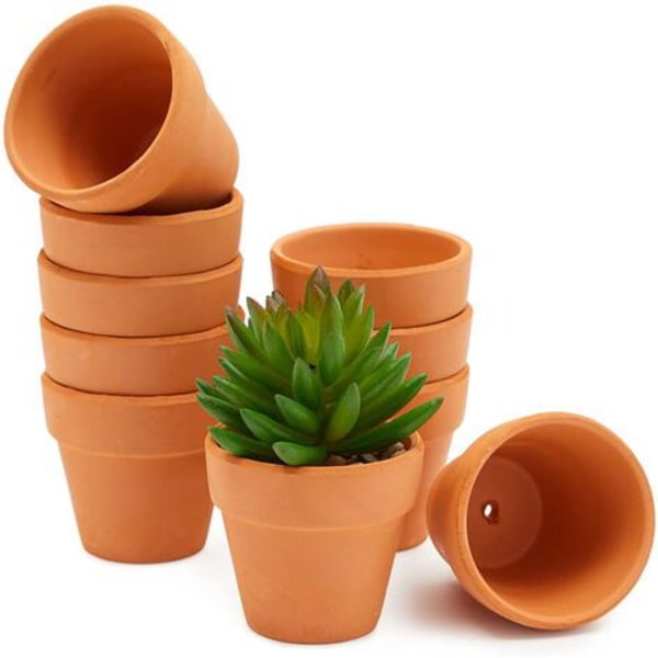 Set of 10 Succulent Pots in Earth Clay Flower Pots with Drainage Hole for Indoors and Outdoors - 4.5cm