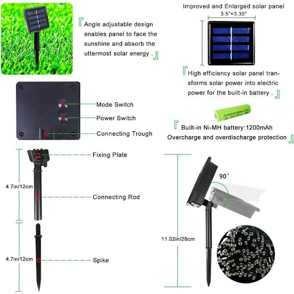 Solcellslampor 2-pack 200 LED 21m Solcellslampor Utomhus, Grön Tråd Sol/