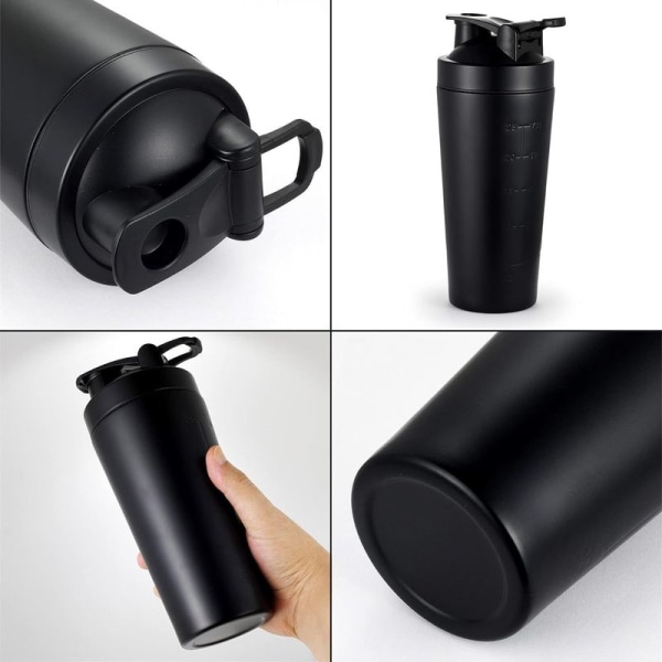 25 ounce rustfrit stål protein shaker flaske, sort