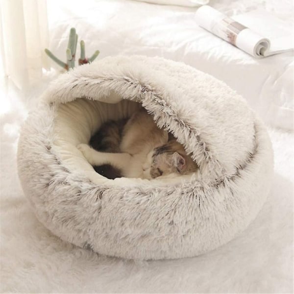 Fluffy Cat Bed Rund Myk Plysj Cave Hette Cat Bed