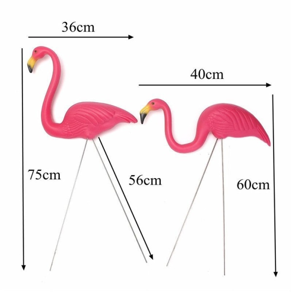 Sæt med 2 små lyserøde flamingohavedekorationer/mini græsplæne flamingo