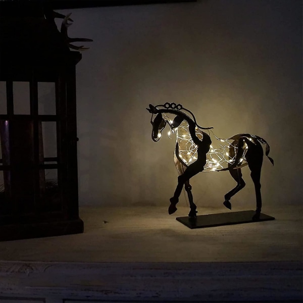 Hesteskulptur Metalkunst, Metalhesteskulpturer og statuer, Led-belysning Moderne hestehåndværksstatuer, statuer