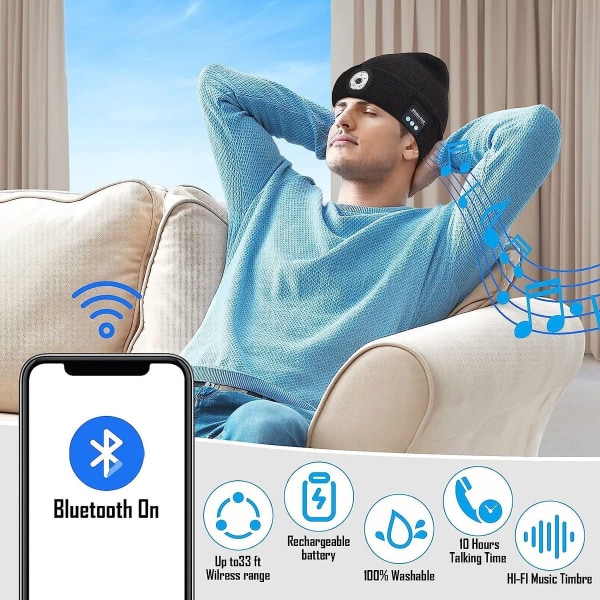 Gave til mænd/kvinder, Valentinsdagsgave til mænd, LED Bluetooth-hat f