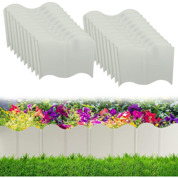 Pakke med 40 sammenlåsende hagekanter - 15,5 x 13,5 cm - Plast - Ingen graving - for hage eller uteplass - Hvit