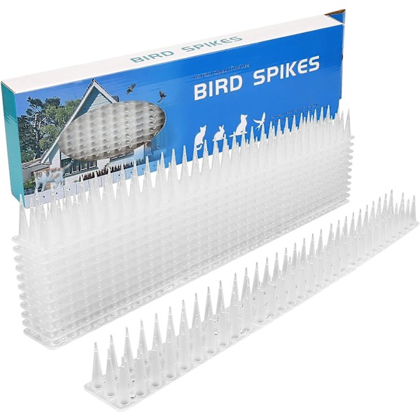 Anti-Pigeon Spikes 5 Meter, Plast Anti-Pigeon Repellent 3 Rader Anti-Crow Anti-Cat Fuglerepellent for Balkong, Gjerder og Tak - Pakke med 12 (Hvit)