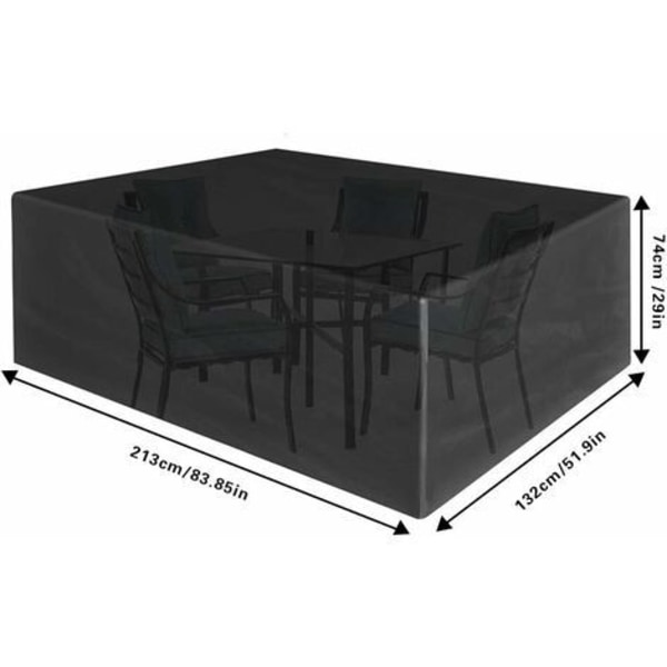 Stuebetræk 213 x 132 x 74 cm Oxford rektangulært bord til havemøbler UV-beskyttelse (sort)