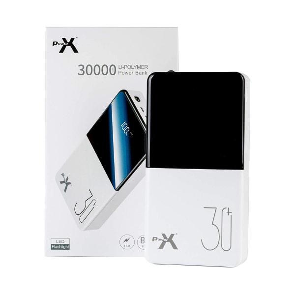 PowerX Q500 Power Bank 30000mAh med Display - Vit white