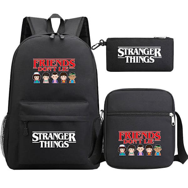 Stranger Things Rygsæk 3-delt Sæt Studenter Skoletaske Lærredstaske 39 3STK/Sæt 39 39