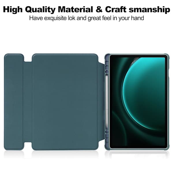Kotelo Samsung Galaxy Tab S9 FE Plus -laitteelle, Bluetooth-näppäimistöllä, pyörivällä jalustalla ja tablettitelineellä, mustanvihreä Blackish Green