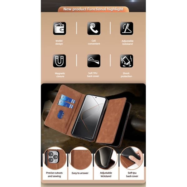 Fodral för Xiaomi Redmi Note 14 4G, magnetiskt PU-läderfodral [Plånboksficka] [RFID-signalblockering] Multifunktionsfodral Brown Redmi Note 14