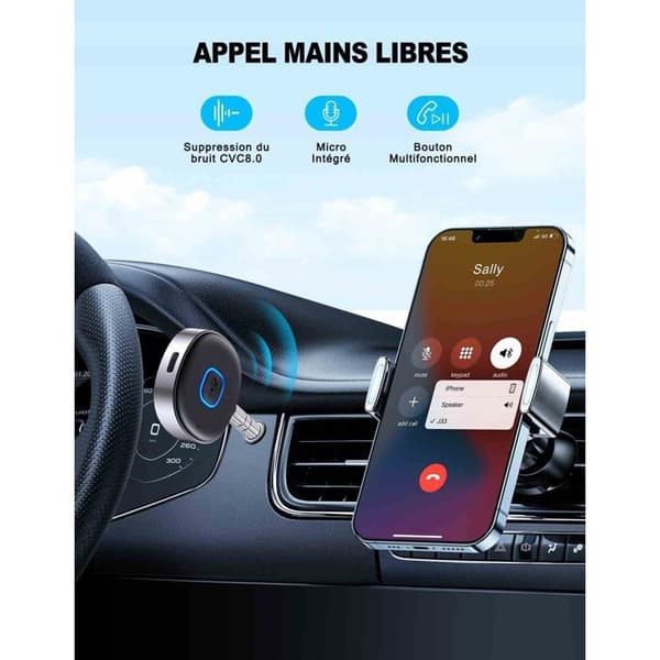 Auton Bluetooth-vastaanotin, Bluetooth-sovitin 5.3 Jack, 3.5mm AUX Bluetooth-vastaanotin handsfree-puheluilla, kaksoisliitäntä