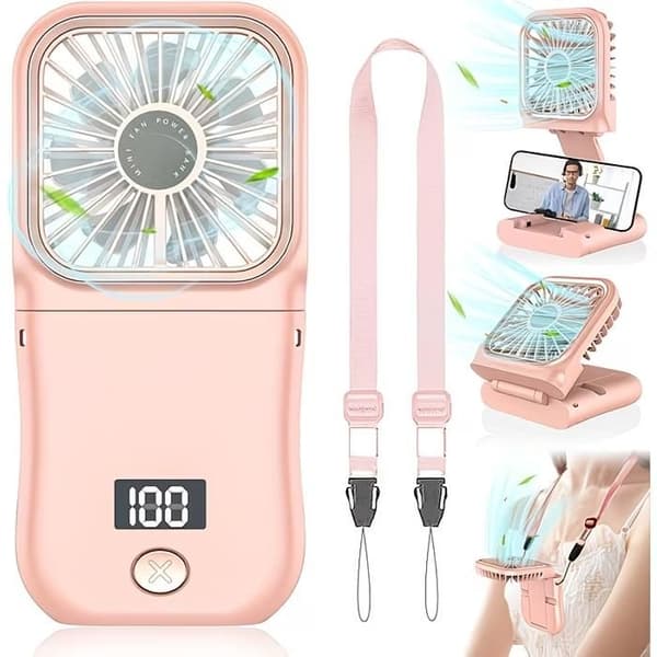 Premium ultra-stille foldbar mini halsventilator, USB genopladelig (pink)