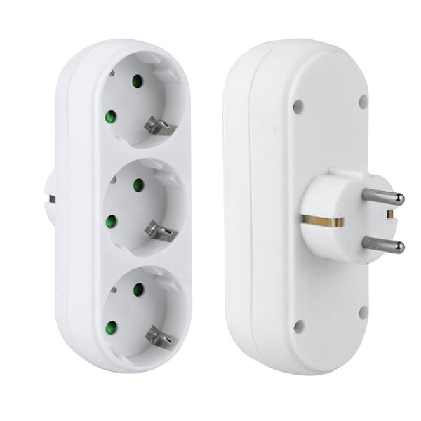 1 stk 3-veis stikkontaktadapter, 3-veis multippelplugg multippelkontakt KLB