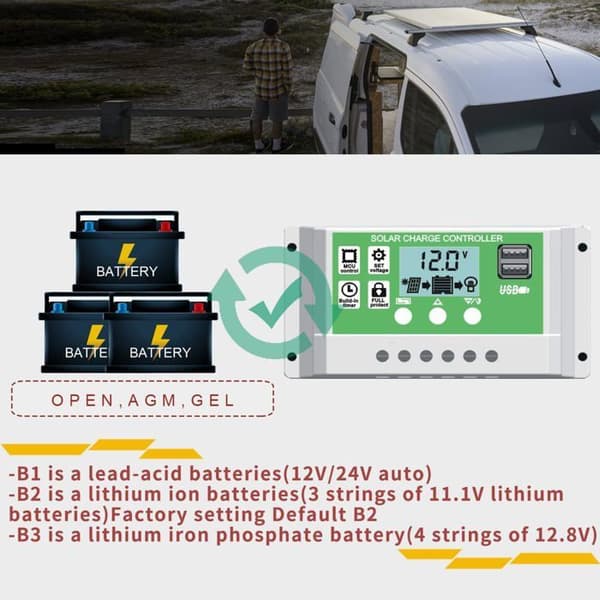 30A Laderegulator Solpanel til 12V/24V Bly/Lithium Batterier Intelligent Laderegulator