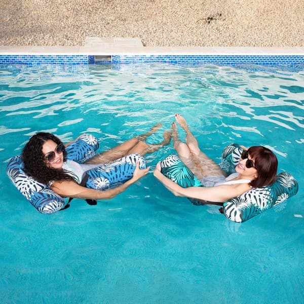 Oppustelig poolstol til voksne, vandflåde med luftpumpe til poolfest, svømmeafslapning Lyseblå Bladmønster Light blue Leaf pattern