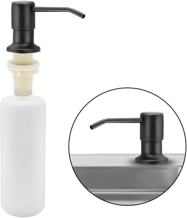 Køkkenvask Sæbedispenser, Indbygget Sæbedispenser i Rustfrit Stål, 300 ml, 360° Roterbar, Mat Sort