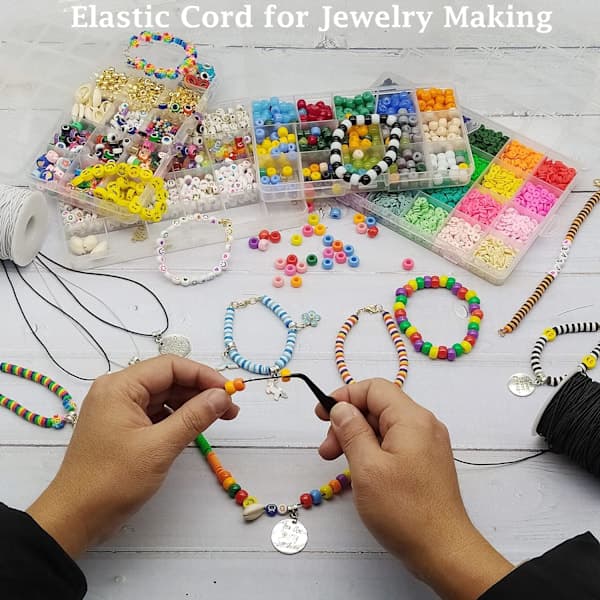 Elastisk tråd til armbånd, 2 ruller 1 mm Robust strækbar elastisk tråd til smykkefremstilling, halskæder, perler sort og hvid Sort og Hvid