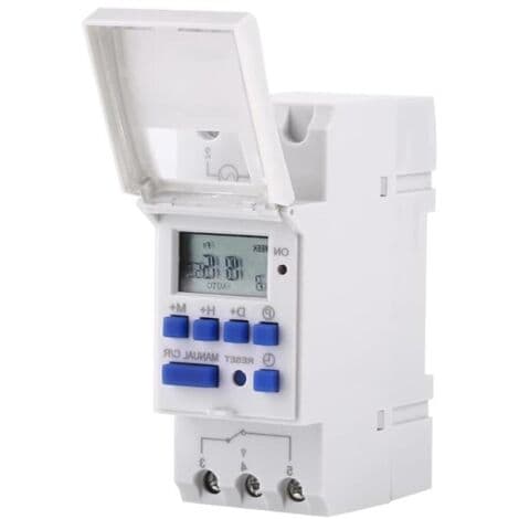 Programmerbar elektronisk timer med 16 ON/OFF-indstillinger – AC/DC 12/24V – Strøm 15A – Effekt 3000W – DIN-skinne – DC24V