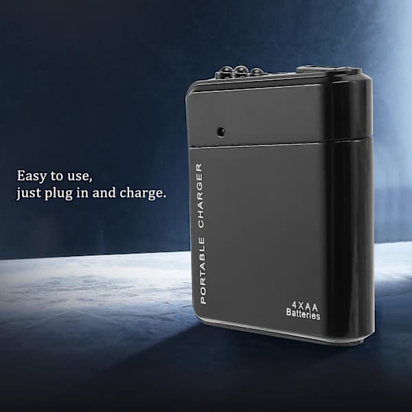 Sort 4x AA Batteri Bærbar Nødstrømsoplader USB Til Mobiltelefon