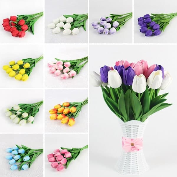Kunstige silkeblomster, tulipaner, BLÅ blå blue