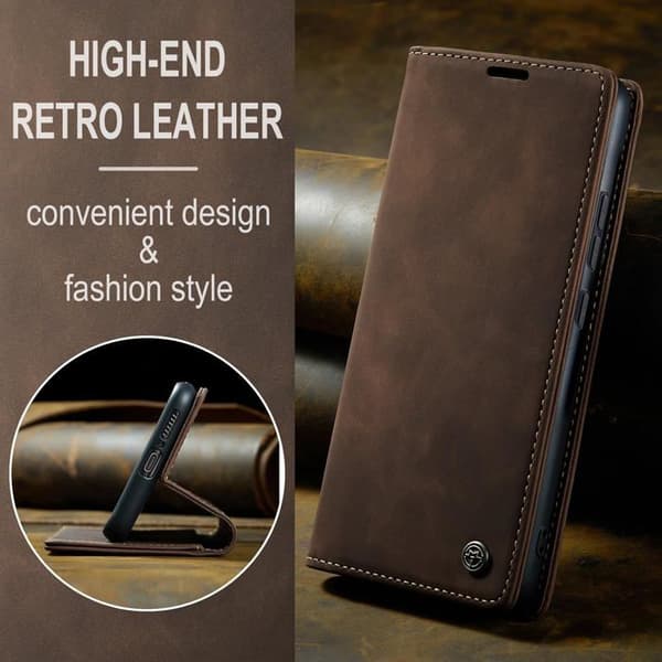 Fodral för Xiaomi Redmi Note 13 Pro 4G Premium Läderfodral Flip Plånboksfodral Kortplatser Magnetisk, Kaffe Brown Redmi Note 13 Pro