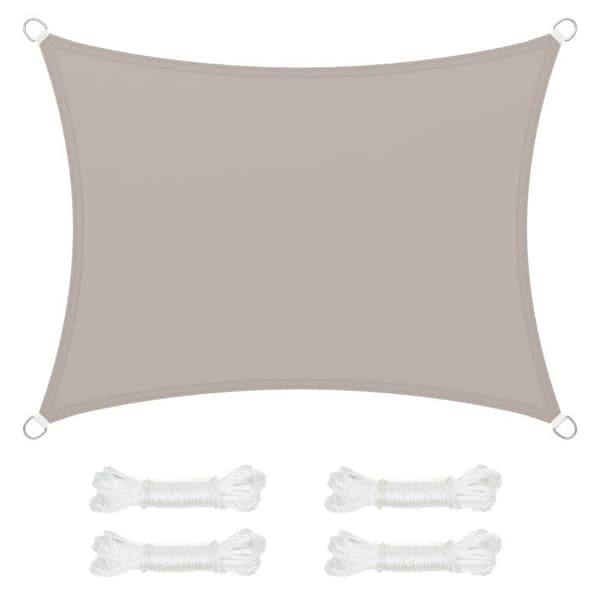 3 x 4 m solseil, vanntett, med en 665 mm vannsøyle, rivebestandig polyester solbeskyttelse, 2 tau