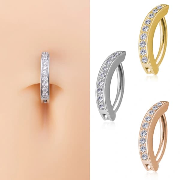3-pak mikro-sæt zircon navlepiercinger i rustfrit stål, 1,6*10 mm stav