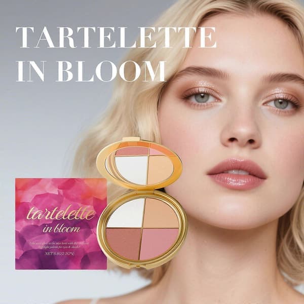 4-färgs multifunktionell palett - Highlighter & Rouge med Mica & Vitamin E, 8,8g - Naturlig lyster, silkeslen textur, resevänlig med spegel