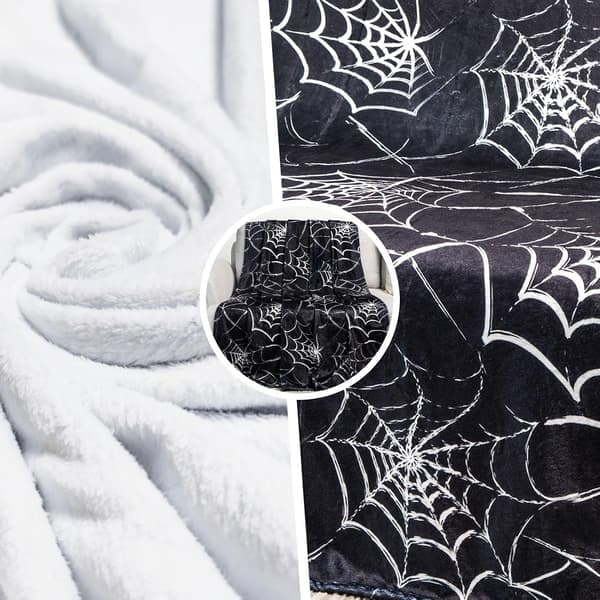 Gotisk Spindelvævstæppe - Halloween-tema Blødt Flonelplaid til Gotisk Værelsesindretning, Sort Gyserstil - Perfekt til Sofa, Seng &