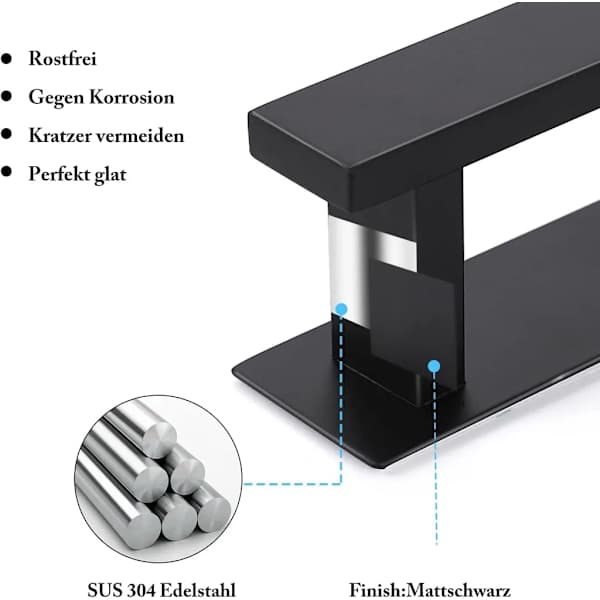 Pyyheteline ilman porausta, musta, kylpyhuone, vieraspyyheteline, seinäkiinnitys, ruostumaton teräs, mattapyyheteline (41cm)-XF32-