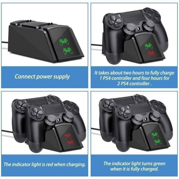 PS4 Controlleroplader, PS4-oplader med USB-kabel og LED-indikator, PS4 Controllerholder til PS4/ PS4Pro/ PlayStation4 /PS Slim