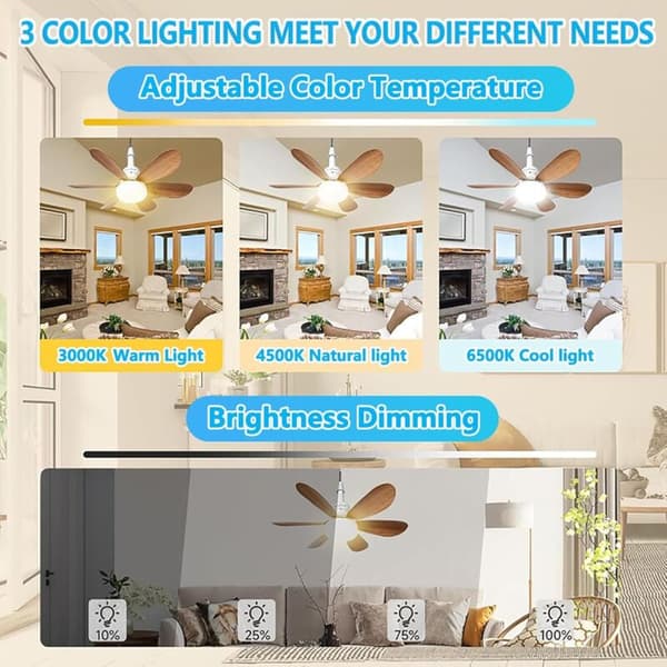 Stille 40W loftventilator – 6 blade – 3 hastigheder – E27 LED-lys – 1/2/4t timer – Til stue og soveværelse