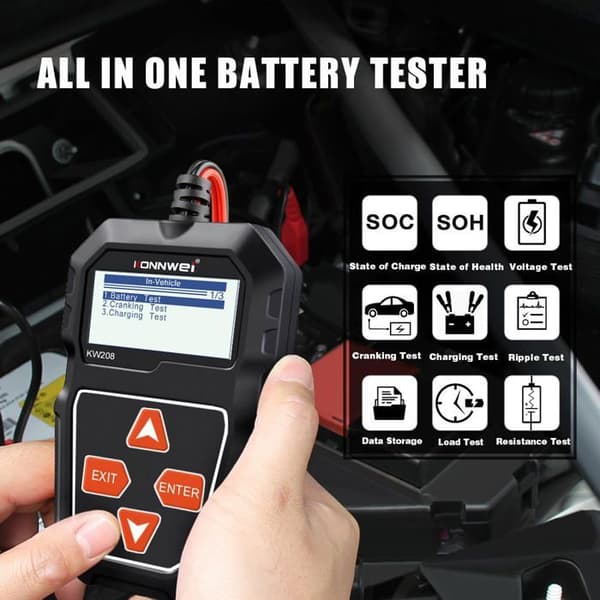 Bilbatteritester, KW208 Batterianalysator 100-2000 CCA Bilgenerator Tester 12V Batteriopladningstester