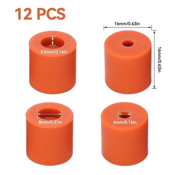 12 stk. 3D-printer opvarmet seng nivelleringsdele, 16 mm 3D-printer nivelleringssøjle silikonebuffer 3D-printer opvarmet seng nivelleringsdele nivellering