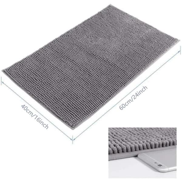 Bademåtte - Chenille Mikrofiber - Skridsikker - 60cm x 40cm - Grå