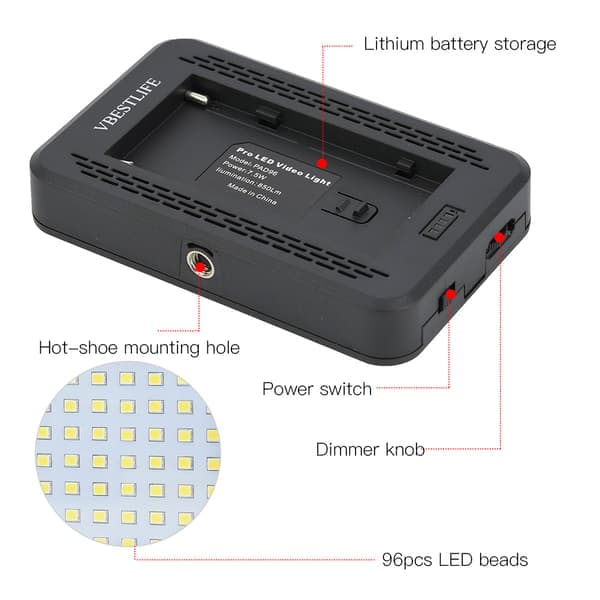 Plast 96LED 3200-6000K Kamera LED Videolys Sæt med Batteri og Oplader