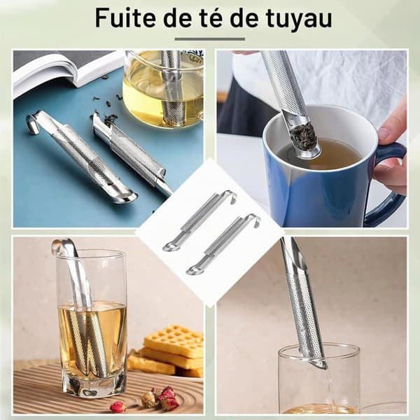 2-delt løs te-infuser-sett - Finmasket tebar, te-infuser i rustfritt stål, melbørste