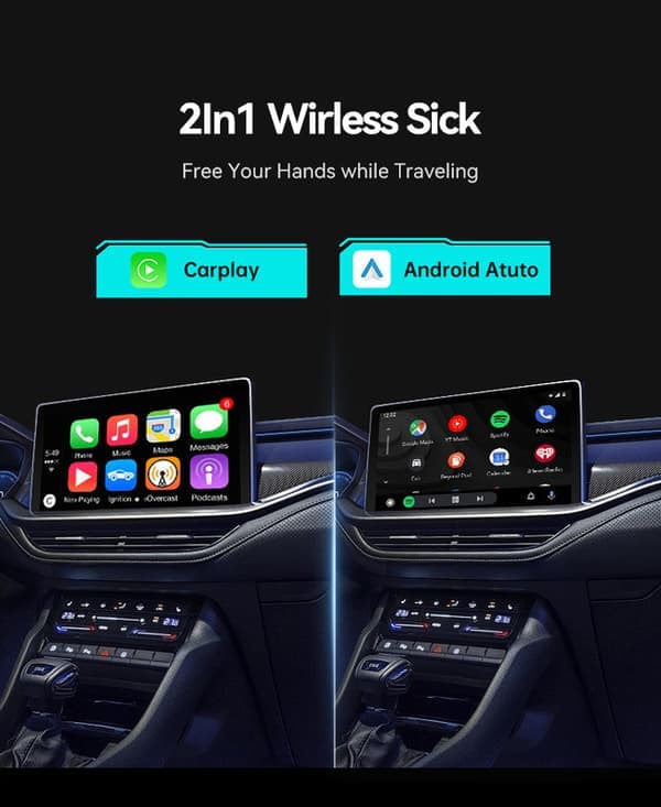 2-i-1 Trådløs CarPlay-adapter, Trådløs CarPlay & Android Auto-adapter – Kompakt, Plug-and-play Sort