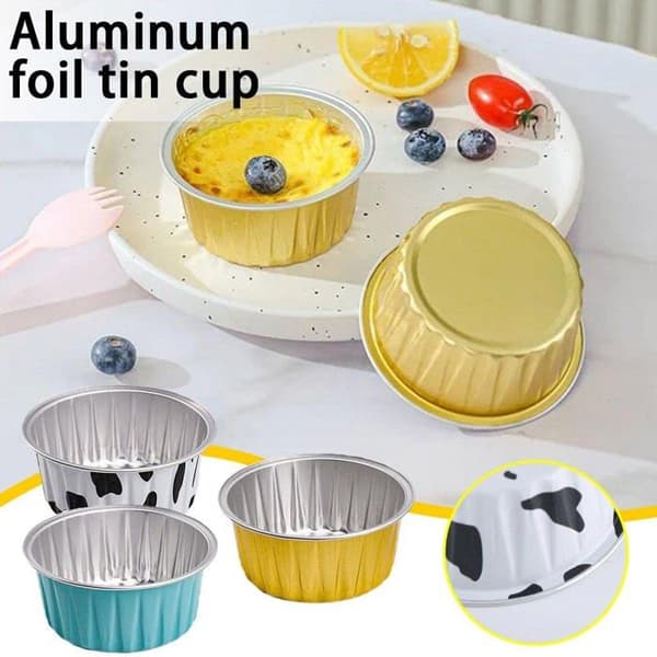 50-pak genanvendelige ramekinforme i aluminium, cupcakeforme, mini buddingforme til fester og jul (130 ml), guldfarve