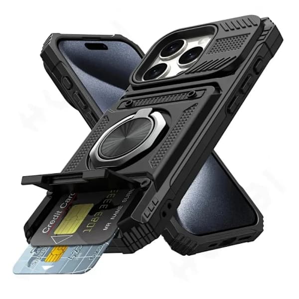 Fodral till iPhone 16 15 Pro Max Plus Magnetisk Roterande Ringstativ Kraftigt Fallskydd Plånboksfodral iPhone15Pro iPhone15Pro