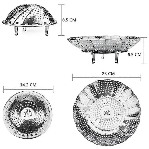 2 stk. grøntsagsdamperkurv, foldbar grøntsagsdamperkurv med 4 ben i rustfrit stål Diameter 14-23 cm til madlavning af grøntsager og mad