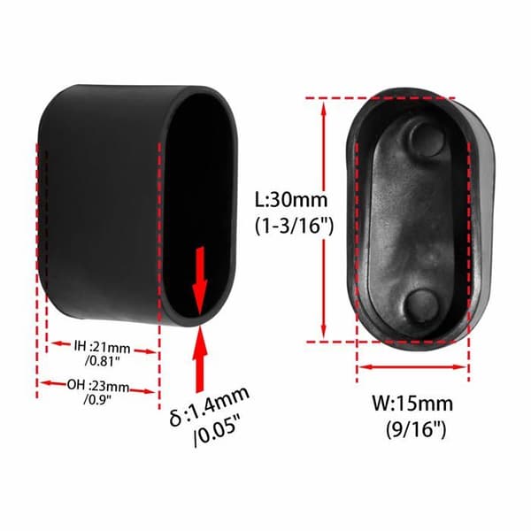 Sæt med 8 ovale bløde PVC-benkapper til stole-, bord- og møbelben, 15 x 30 mm, sort