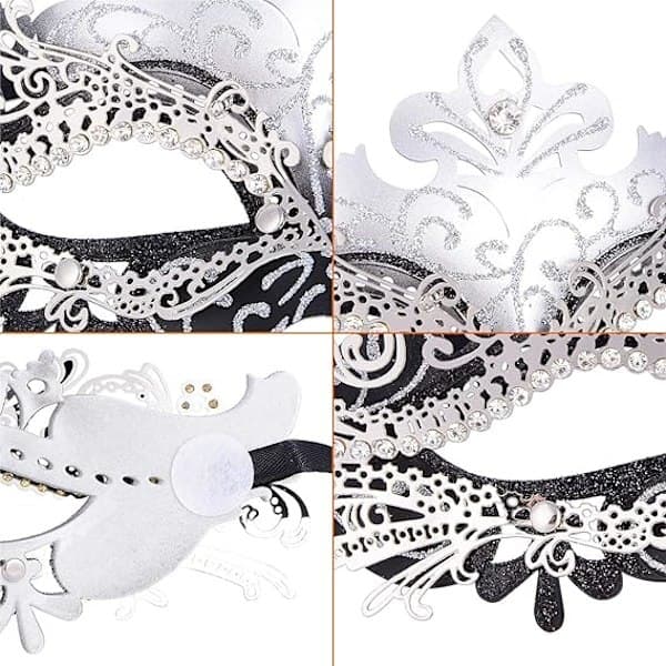 Venetiansk maske (sort sølv), til maskeradebal og kostume, til kvinder
