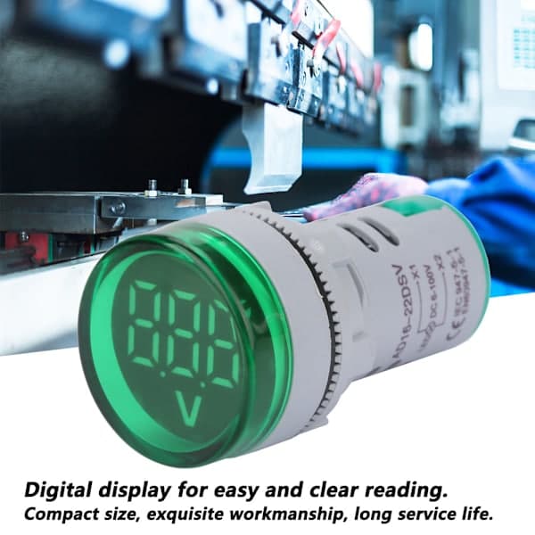 LED Digital DC Voltmeter Rund Indikator Signalljus Spänningstestare Grön
