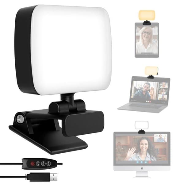 Videokonference lys, LED-panellys med klips, 80 LED'er og 3 videobelysningstilstande, fotolampe til pc