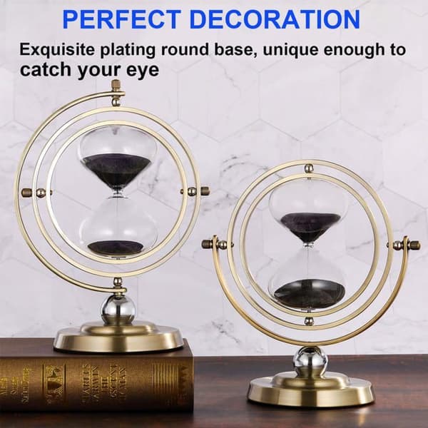 Stor 60-minutters messing timeglas, antikt roterende sort sandur, Unity 1-times glas timeglas