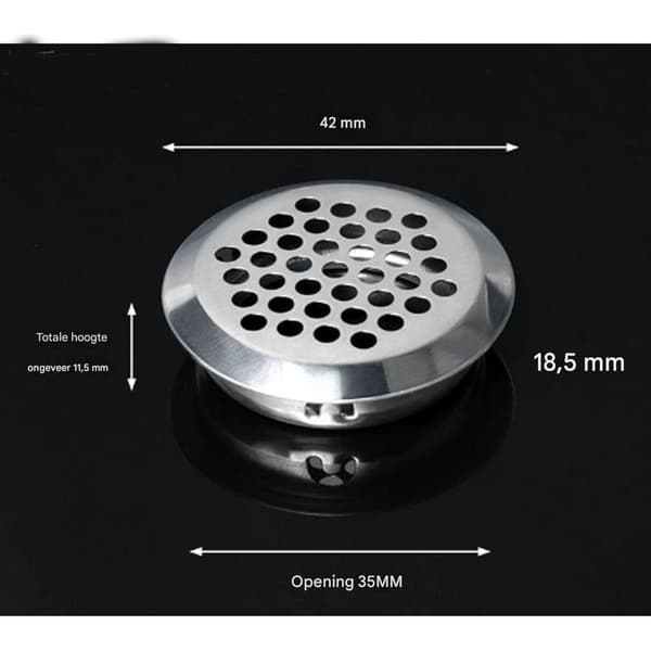 Cirkulær ventilationsrist i rustfrit stål, 35 mm net, til køkken, badeværelse, skab, sæt med 4