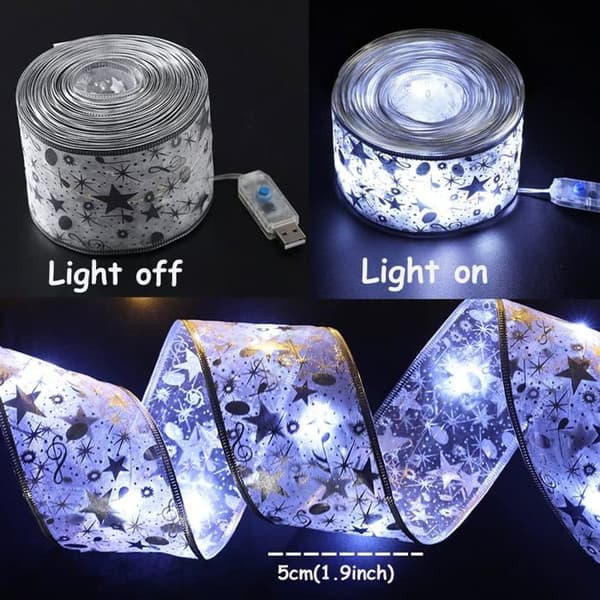 Dekorative juletrelys, 9,75 meter, 100 LED, kobbertråd, lysstripe (5 cm bred, hvit)