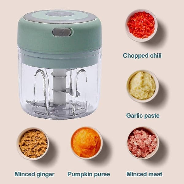Elektrisk hackare Vitlök Lök Hackare Frukt Kött Multi Hackare Med USB-laddning 250ml Grön